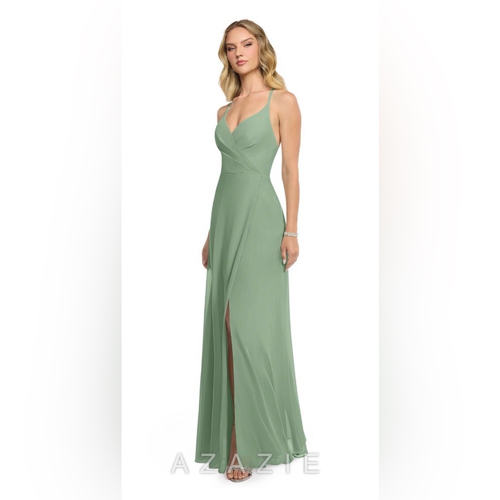 Azazie Davis Matcha A-line V-neck Chiffon Dress
